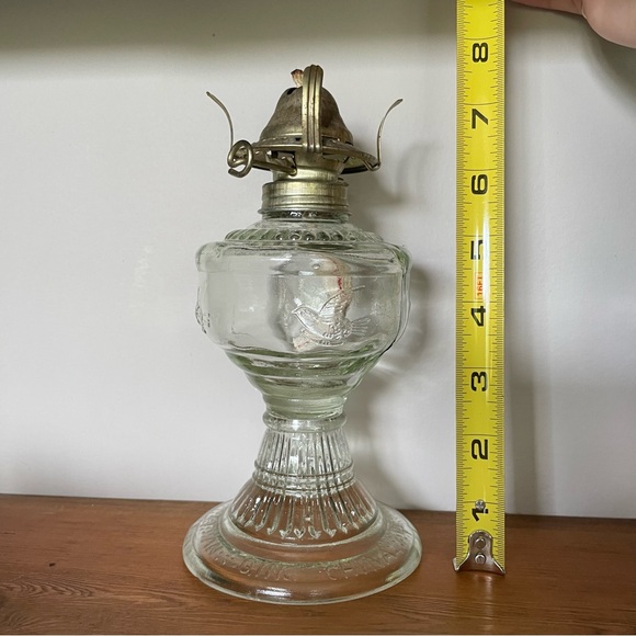 Pair of An Qing China Oil Lamps Clear Glass with Flying Birds Vintage - Picture 11 of 14